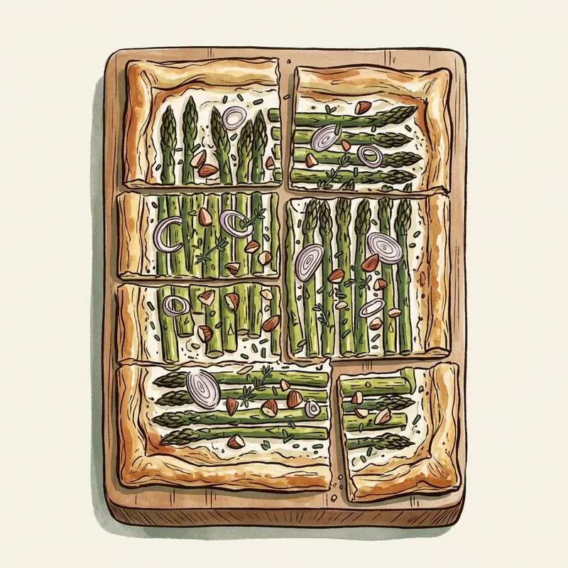 Illustration de Tarte aux asperges et au fromage de chèvre, crème fraîche citron-thym