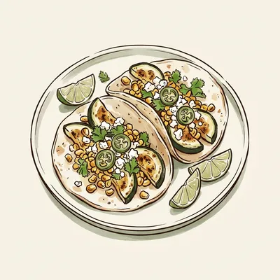 Illustration de Tacos de courgettes grillées et maïs sucré