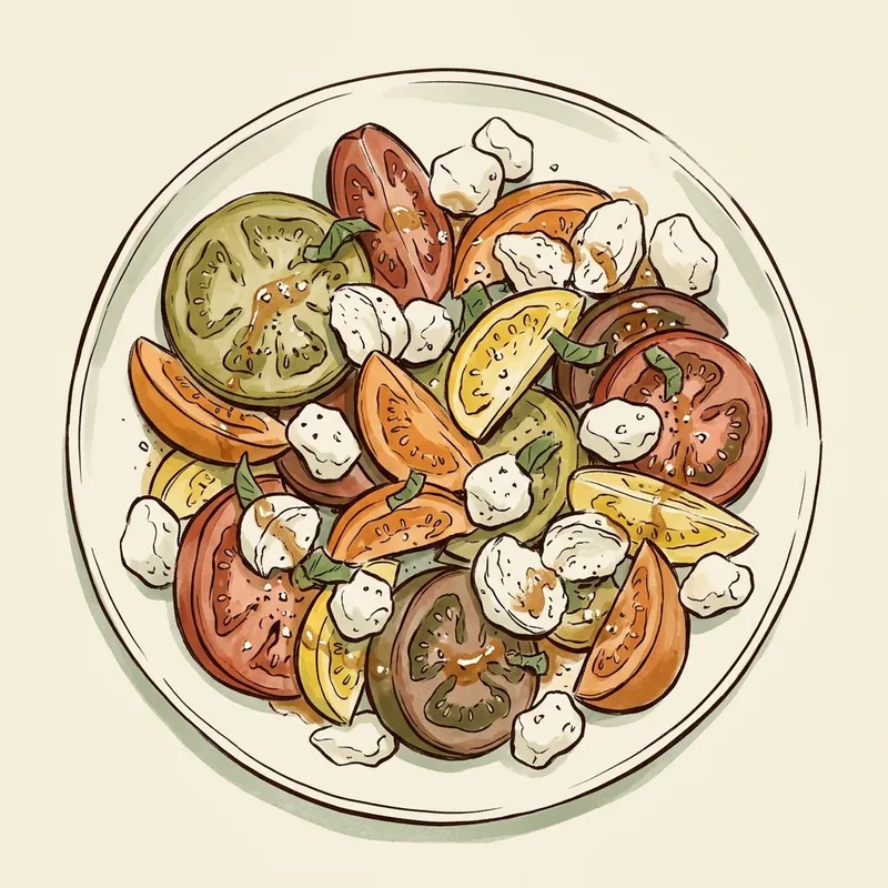 Illustration de Salade de tomates de serre et fromage en grains