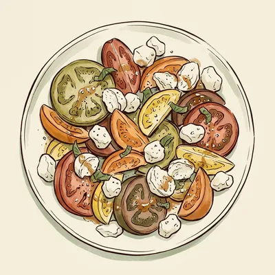 Illustration de Salade de tomates de serre et fromage en grains