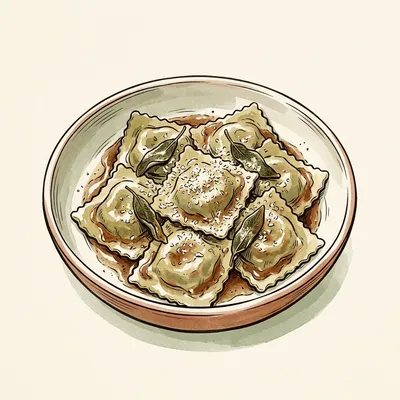 Illustration de Raviolis maison à l'aubergine et au poivron rouge rôti