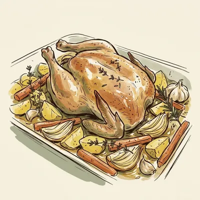 Illustration de Poulet entier rôti au beurre aux herbes